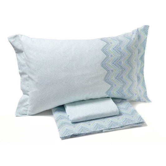 completo lenzuola in flanella di cotone caleffi chamonix, fantasia, colore azzurro