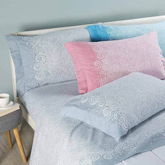 Completo lenzuola in flanella di puro cotone caleffi losanna. misura singolo e matrimoniale king. Fantasia colore rosa e grigio