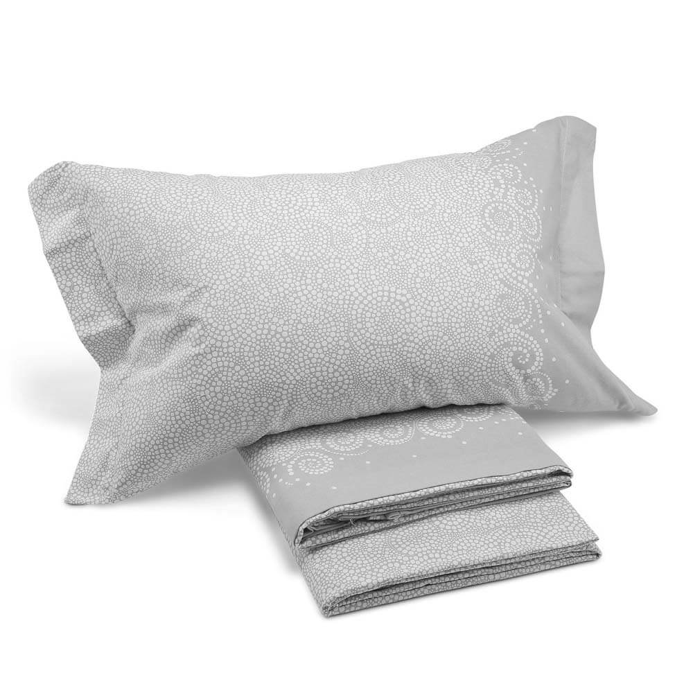 Completo lenzuola in flanella di puro cotone caleffi losanna. misura singolo e matrimoniale king. Fantasia colore grigio