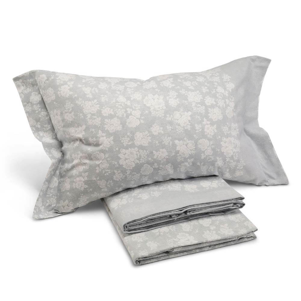 Completo lenzuola in flanella di cotone Caleffi Provenza fantasia floreale colore grigio