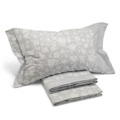 Completo lenzuola in flanella di cotone Caleffi Provenza fantasia floreale colore grigio
