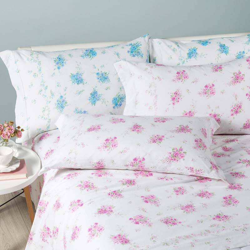 Completo lenzuola matrimoniale in flanella Caleffi roselline fantasia floreale rosa in cotone