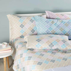 completo lenzuola in flanella di cotone caleffi Shetland, fantasia, colore azzurro, naturale e rosa