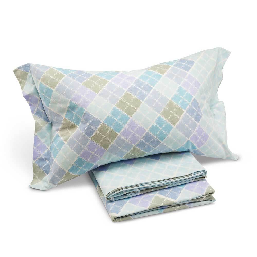 completo lenzuola in flanella di cotone caleffi Shetland, fantasia, colore azzurro