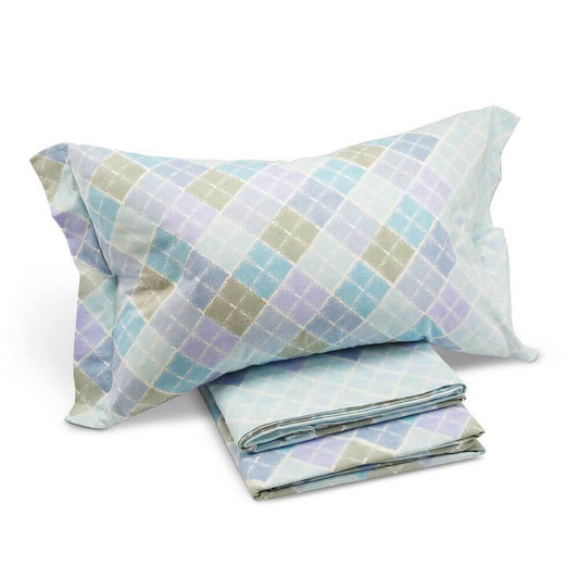 completo lenzuola in flanella di cotone caleffi Shetland, fantasia, colore azzurro