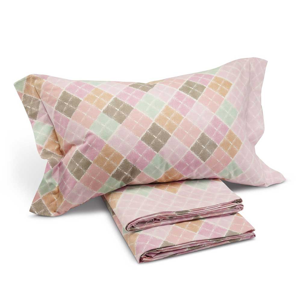 completo lenzuola in flanella di cotone caleffi Shetland, fantasia, colore rosa