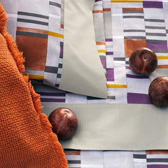 Completo lenzuola matrimoniale Fazzini Parc Guell in percalle di puro cotone. Fantasia geometrica moderna colore purple copper grigio viola