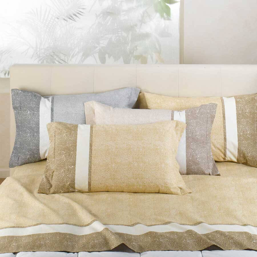 Completo Lenzuola matrimoniale Caleffi Nevada in cotone. Fantasia. colore naturale beige tortora.