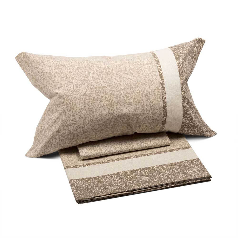 Completo Lenzuola matrimoniale Caleffi Nevada in cotone. Fantasia. colore naturale beige tortora.