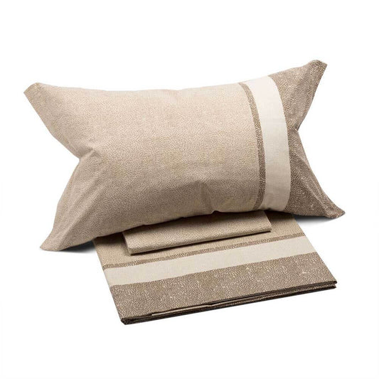 Completo Lenzuola matrimoniale Caleffi Nevada in cotone. Fantasia. colore naturale beige tortora.