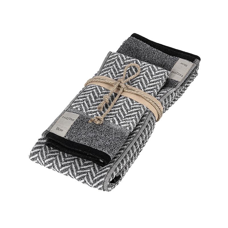 Coppia asciugamani Fazzini Chevron, in spugna di puro cotone tinta in filo. Asciugamani con fantasia a righe colore grigio piombo