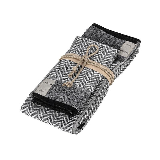 Coppia asciugamani Fazzini Chevron, in spugna di puro cotone tinta in filo. Asciugamani con fantasia a righe colore grigio piombo