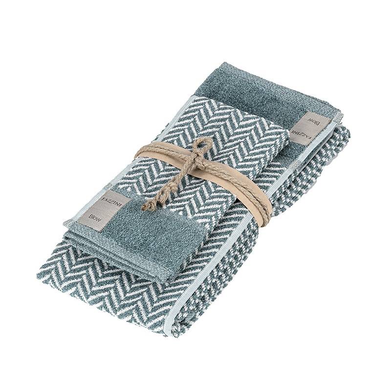 Coppia asciugamani Fazzini Chevron, in spugna di puro cotone tinta in filo. Asciugamani con fantasia a righe. Colore verde petrolio