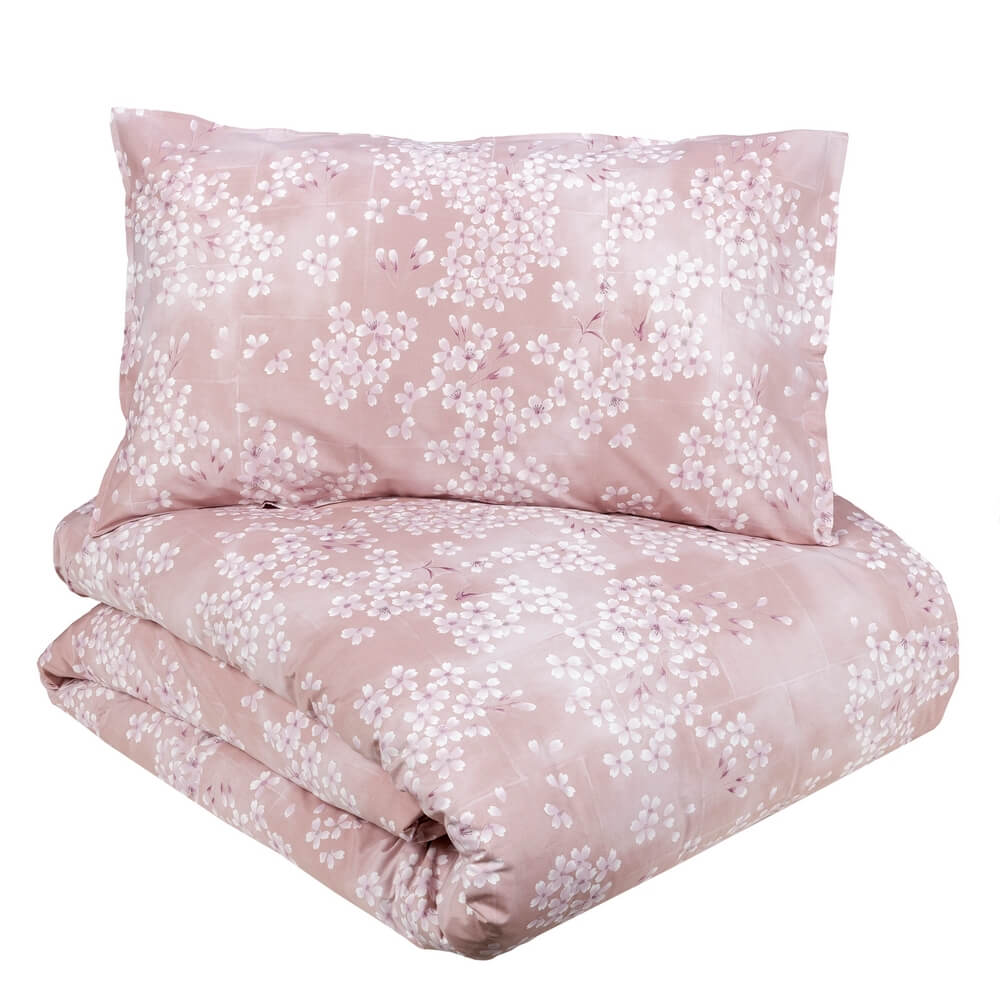 Copripiumino matrimoniale Fazzini Kimono in percalle di puro cotone. Fantasia floreale colore rosa