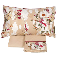 Completo Lenzuola matrimoniale Freedom Fazzini in raso e percalle di cotone. Fantasia floreale e geometrica. Colore rosa.