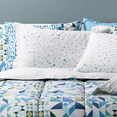 Completo lenzuola Caleffi Kent in puro cotone per letto singolo. Fantasia moderna geometrica colore blu.