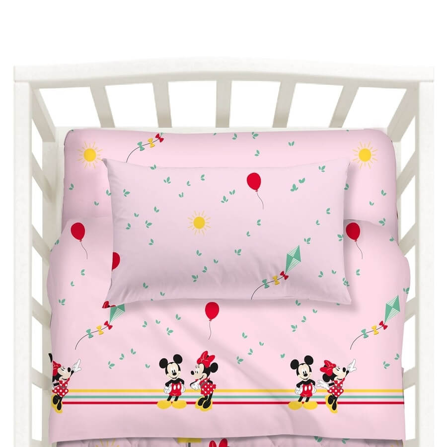 enzuola per culla fantasia minnie e topolino rosa caleffi disney in cotone