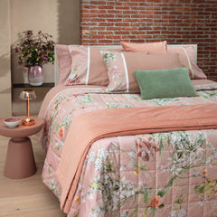 Completo lenzuola matrimoniale Fazzini Lilia in flanella di puro cotone. Fantasia floreale colore rosa