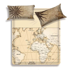 Lenzuolo copriletto matrimoniale Monde di Miss Terry - Biancaluna in puro cotone. Fantasia con stampa digitale di alta qualità. Fantasia con mappa geografica stile Aviero Martini.