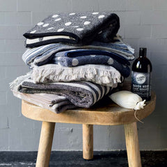 Asciugamani pois fazzini viso ospite coppia blu grigio