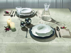 Servizio tavola Natale Luxe Gabel in cotone. Tovaglia con 12 tovaglioli. colore platino. misura rettangolare per 12 persone, 150x270 cm.