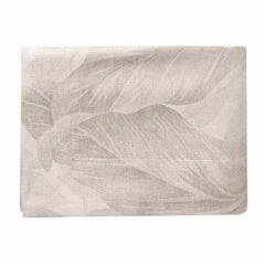 Tovaglia Foliage di Fazzini, misura rettangolare per 12 persone. Fantasia con foglie color beige tortora. Composizione 65% lino, 35% cotone.