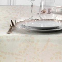 Tovaglia natalizia Poetique Gabel in puro cotone. Colore champagne beige. Fantasia natale. rettangolare per 12 persone, misura 150x270 cm