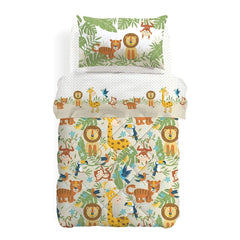 Trapunta invernale Caleffi Tropical in puro cotone per letto singolo. Fantasia con simpatici animali su fondo beige. Disponibile nella misura per letto singolo.