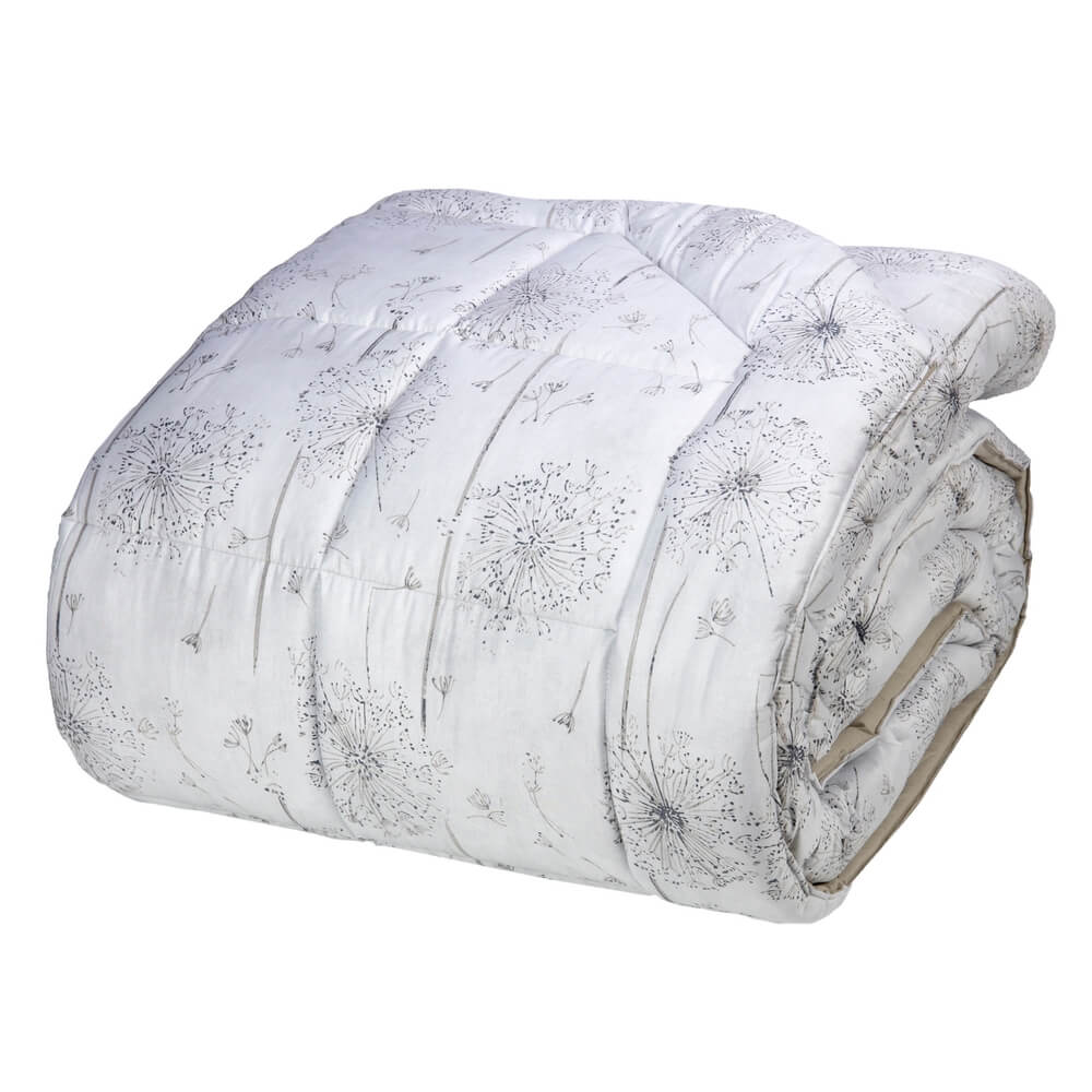 Trapunta invernale Fazzini Soffio di Neve in raso di puro cotone. Piumone invernale con fantasia floreale colore bianco/beige