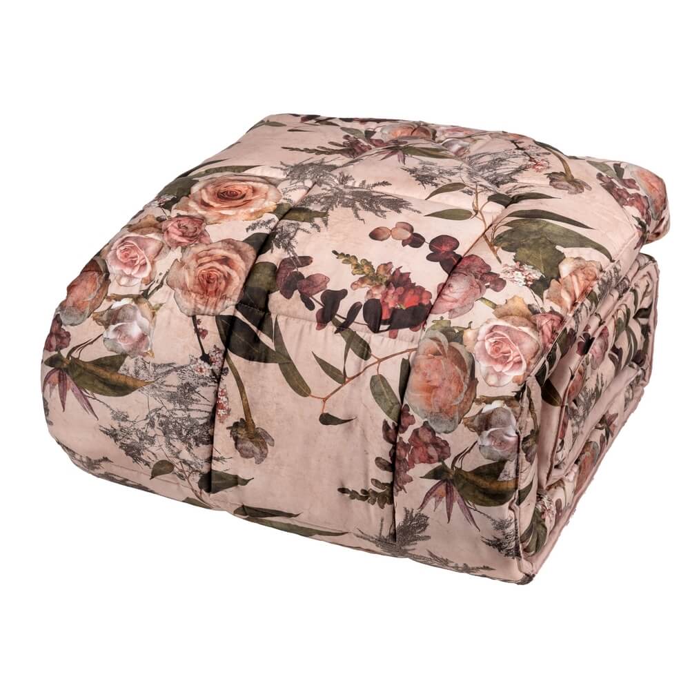 Trapunta invernale, piumone matrimoniale fazzini Blooming in raso di puro cotone. Fantasia floreale, stampa digitale, variante rosa