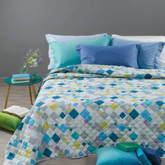 Trapuntino Caleffi Peggy in puro cotone. Trapunta primaverile con fantasia moderna geometrica colore bluette per letto singolo