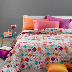 Trapuntino Caleffi Peggy in puro cotone. Trapunta primaverile con fantasia moderna geometrica colore corallo per letto singolo e piazza e mezza.