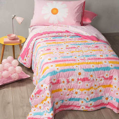 Trapuntino Caleffi Margherite in puro cotone per letto singolo. Trapunta primaverile con fantasia floreale multicolore per bambine e ragazze.