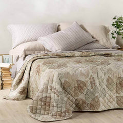 Trapuntino matrimoniale Caleffi Betulla in puro cotone. Fantasia floreale colore naturale, verde, beige