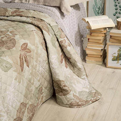 Trapuntino matrimoniale Caleffi Betulla in puro cotone. Fantasia floreale colore naturale, verde, beige