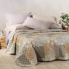 Trapuntino matrimoniale Caleffi Green Village in puro cotone. Fantasia patchwork floreale colore grigio