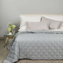 Trapuntino matrimoniale Caleffi Samoa in raso jacquard. Trapunta primaverile con fantasia moderna stile Borbonese, colore grigio