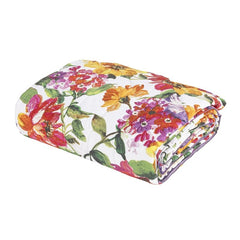 Trapunta primaverile matrimoniale Fazzini Jardin Majorelle in percalle di puro cotone. Quilt trapuntino Fantasia con fiori dai colori vivaci (giallo, arancio,rosso, viola) ideale per la stagione primaverile ed estiva.