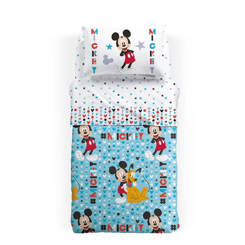 Trapuntino Caleffi Disney Mickey Stelle in cotone. Fantasia per bambino con Topolino su fondo azzurro. Trapunta primaverile o autunnale, disponibile nella misura per letto singolo
