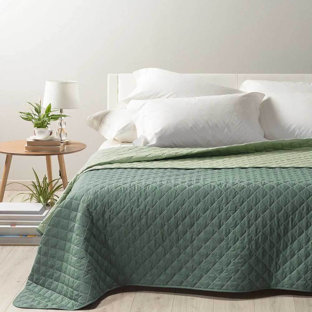 Trapuntino Mix double caleffi in cotone colore giada verde. Copriletto trapuntato tinta unita- trapunta primaverile