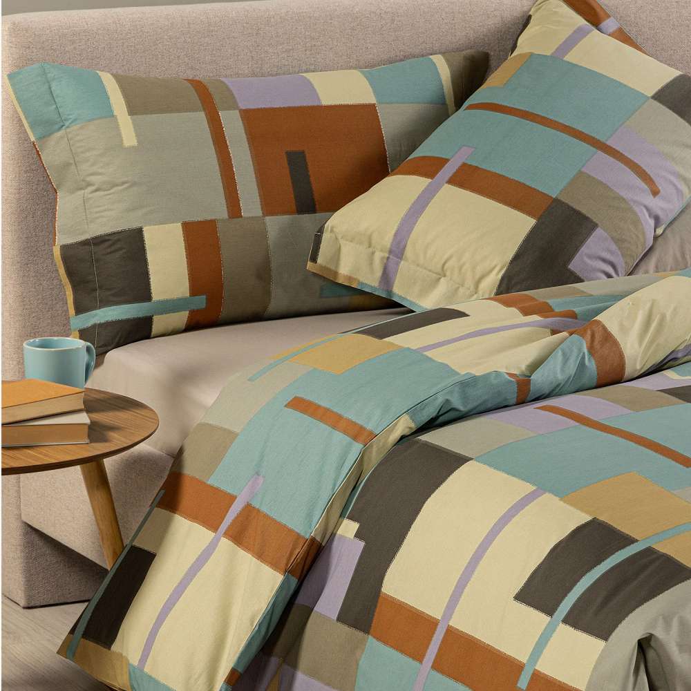 Copripiumino Caleffi Lennox in cotone, fantasia geometrica a riquadri multicolor. 