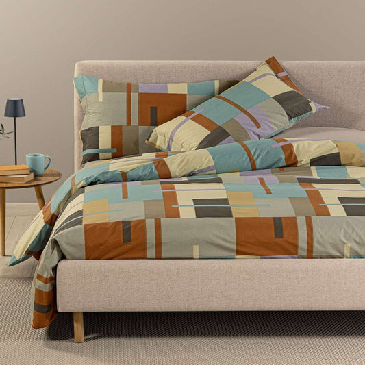 Copripiumino Caleffi Lennox in cotone, fantasia geometrica a riquadri multicolor. 
