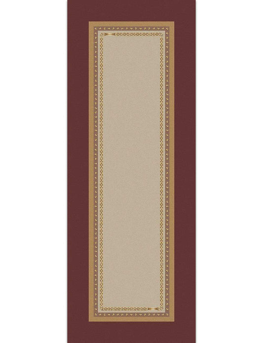 Runner Borbonese Posh in puro cotone. Variante di colore bordeaux. Corsia dalla fantasia moderna in cui la tipica stampa Borbonese a occhio di pernice è incorniciata da una catenina dorata recante il logo Borbonese. La parte esterna riprende la stessa fantasia nella colorazione bordeaux.