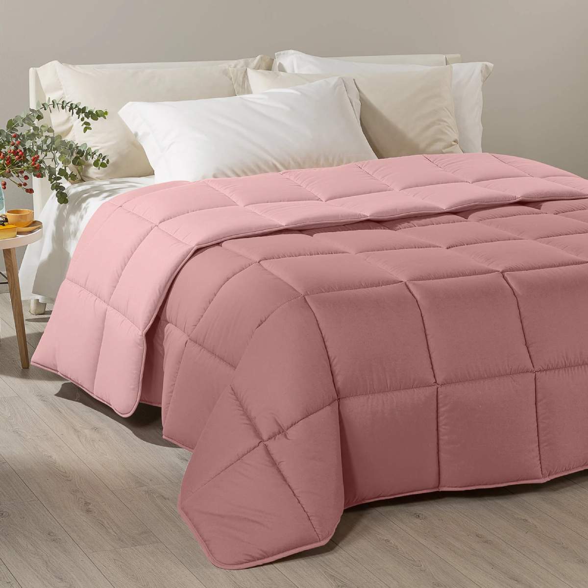 Trapunta invernale Caleffi Tinta Unita Double in microfibra. Piumone double face colore rosa