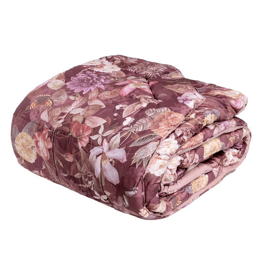 Trapunta Invernale matrimoniale Fazzini Protea. Fantasia floreale su fondo bordeaux burgundy