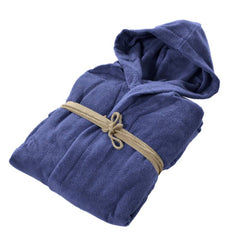 Accappatoio Coccola Fazzini in Spugna di cotone, con cappuccio. Colore blu quetzal