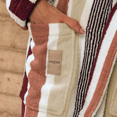 accappatoio gradazioni fazzini in cotone fantasia a righe burgundy sandalo beige