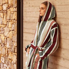 accappatoio gradazioni fazzini in cotone fantasia a righe burgundy sandalo beige