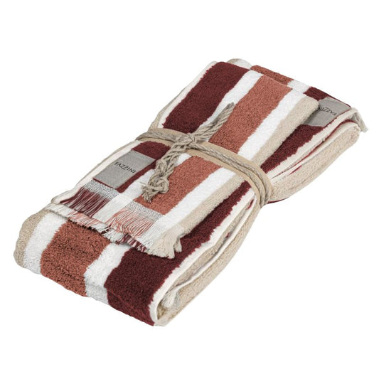 Coppia asciugamani Fazzini Gradazioni in spugna. fantasia a righe colore sandalo burgundy