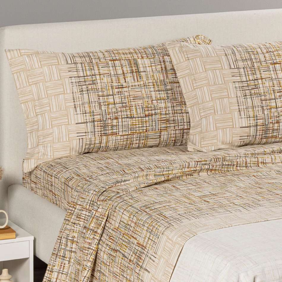 lenzuola caleffi atlas in flanella di cotone fantasia a righe ambra beige matrimoniale